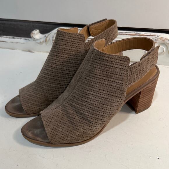 FRANCO SARTO Leather Suede Tan Brown Open Toe 3" Block Heels size 7.5 - Picture 1 of 9